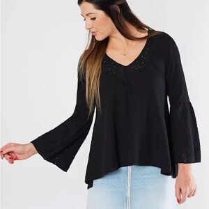 FREE PEOPLE Black Parisian Nights V Neck Top Medium